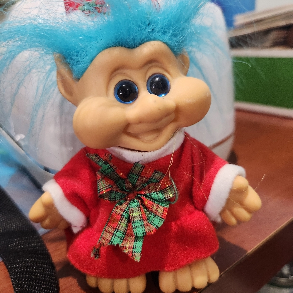 Troll Doll with Red Outfit and Blue Hair